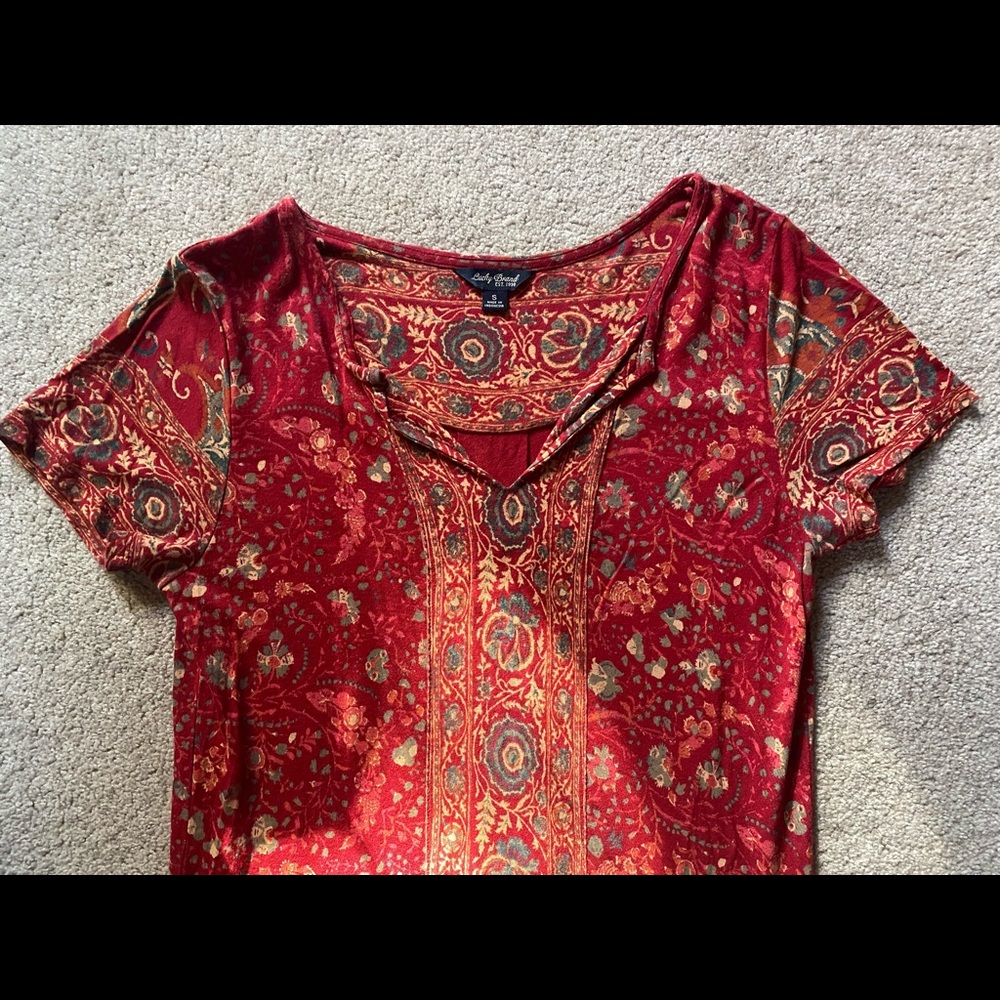 Lucky Brand red-orange paisley dress WITH POCKETS, size small